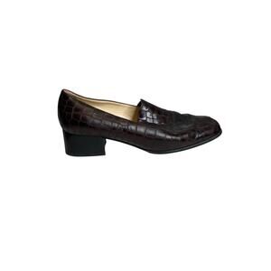 Peter Kaiser Women's Brown Croc Embossed Leather Pumps Size 8 Old Money Classic